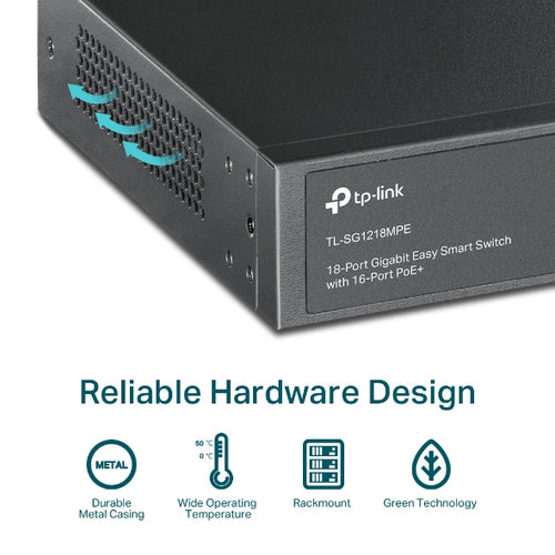 TL-SG1218MPE - TP-Link TL-SG1218MPE 16-Port Gigabit Easy Smart PoE+ Switch with 2 x SFP, 16-Port PoE+ (Max 192W), Rackmount Kit Included