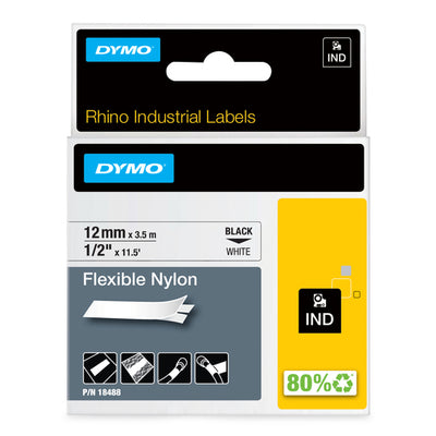 18488 - Dymo Blk on Wht 12mm Tape Nyl