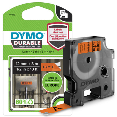 1978367 - Dymo D1 Blk on Orn 12mm x 3m