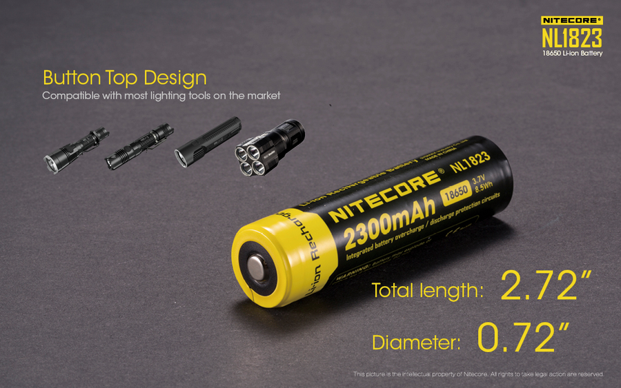 NL1823 - NITECORE LI-ION RECHARGEABLE BATTERY 18650 (3.7v / 2300mAh)