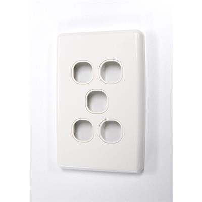 AMDEX FP-5PV3 - Switch Plate ONLY. 5 Gang WPC Series Wall Face Cover Plate. (Accepts Clipsal Style