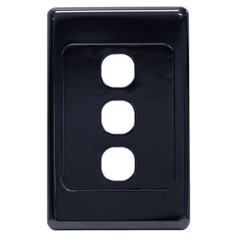 AMDEX FP-3PV2-BK - Switch Plate ONLY. 3 Gang Wall Face Plate Accepts Clipsal Style Mechs Black