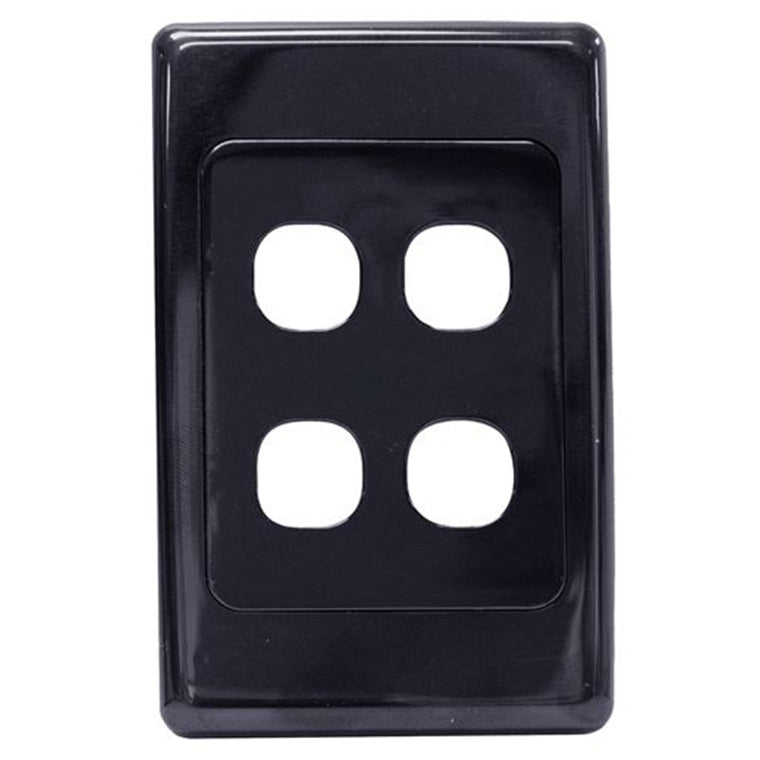 AMDEX FP-4PV2-BK - Switch Plate ONLY. 4 Gang Wall Face Plate Accepts Clipsal Style Mechs Black
