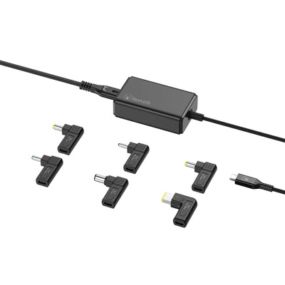 ELK-21785-R - Bonelk Long-Life 65W GaN Multi-Device Laptop Charger, in-built Cable 1.5m (Black)