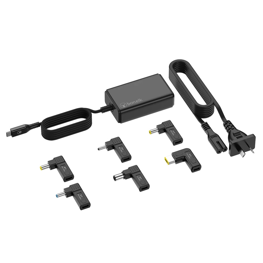 ELK-21785-R - Bonelk Long-Life 65W GaN Multi-Device Laptop Charger, in-built Cable 1.5m (Black)