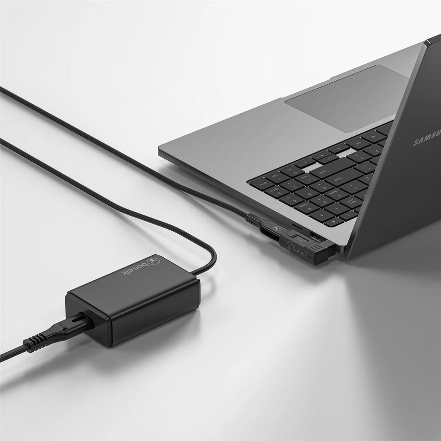 ELK-21785-R - Bonelk Long-Life 65W GaN Multi-Device Laptop Charger, in-built Cable 1.5m (Black)