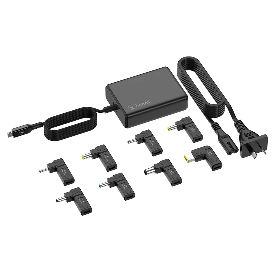 ELK-21786-R - Bonelk Long-Life 100W GaN Multi-Device Laptop Charger, In-Built Cable - 1.5m (Black)