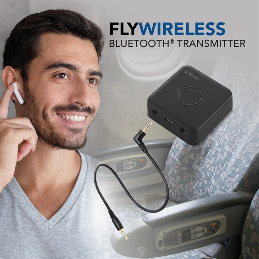 Bonelk Airplane Fly Wireless, Bluetooth Transmitter, AUX cable, Flight Adapter - Black The Fly Wireless headphone adapter lets you use your favourite wireless headphones or earbuds in places that only have a headphone jack,