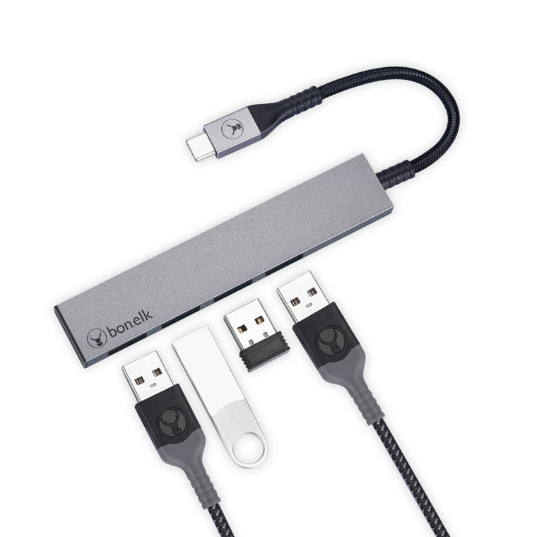 Bonelk Long-Life USB-C auf 4-Port USB 3.0 Slim Hub - Space Grey