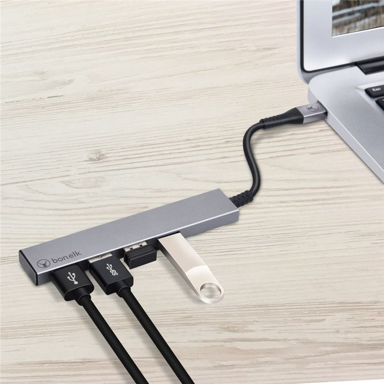 Bonelk Long-Life USB-C auf 4-Port USB 3.0 Slim Hub - Space Grey