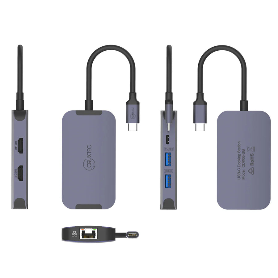 Cruxtec  CDK06-SG USB-C to Dual HDMI Display Mini Dock with 100W PD