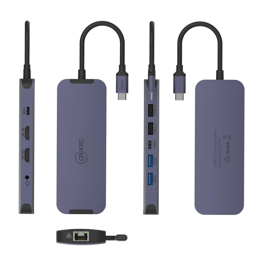 Cruxtec  CDK10-SG USB-C to Dual HDMI, Multi- Screen output 4K60hz - Mini Docking
