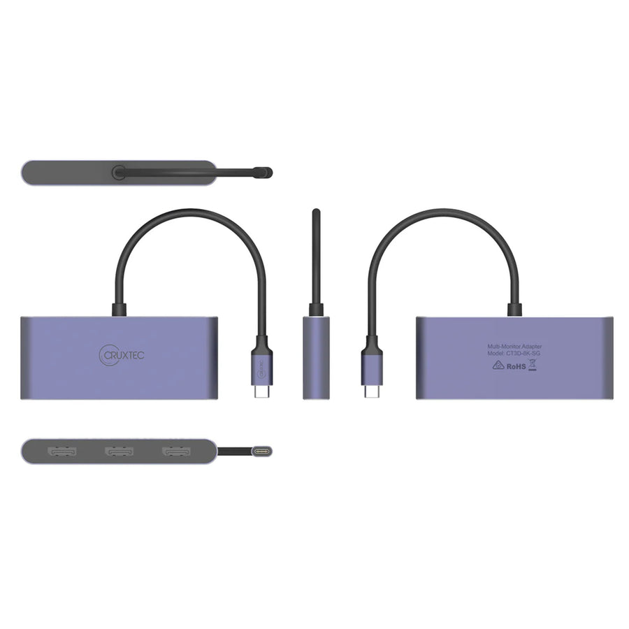 Cruxtec CT3D-8K-SG USB-C 3.2  to 3x Displayport Ver 1.4 Multi-Monitor Adapter