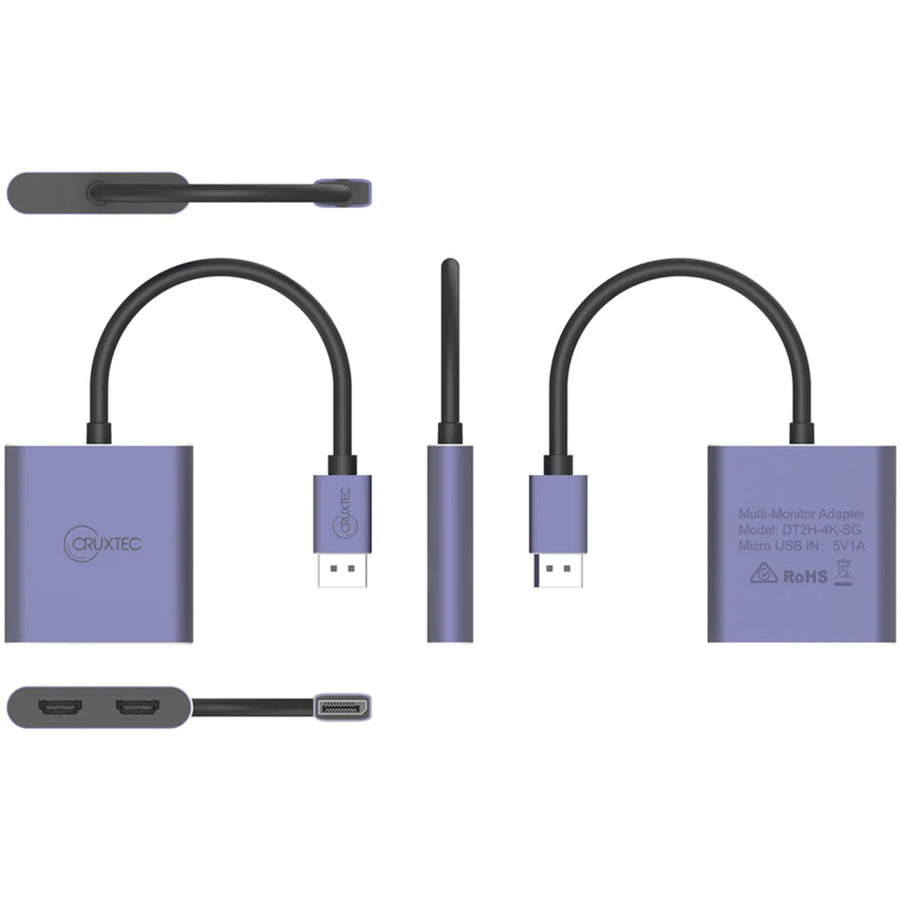 Cruxtec DT2H-4K-SG DP v1.4 to 2x HDMI 18Gbps Adaptor