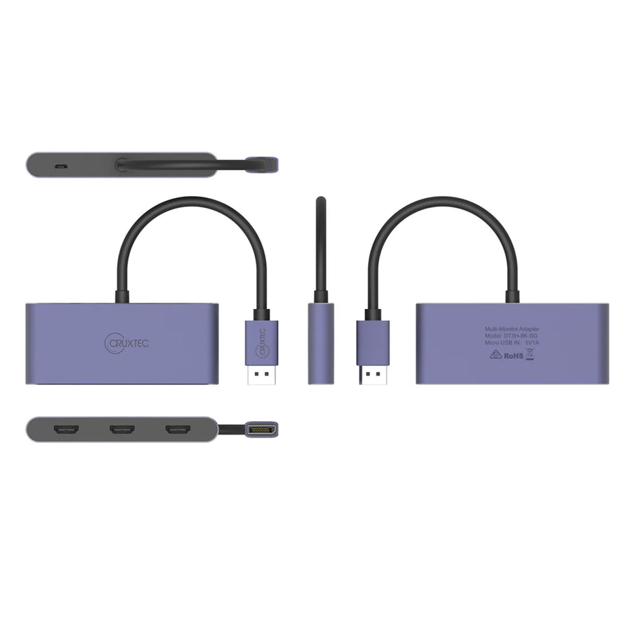 Cruxtec DT3H-8K-SG Multi-Display Adaptor From 1xDisplayPort v1.4 to 3x HDMI Ports 18Gbps