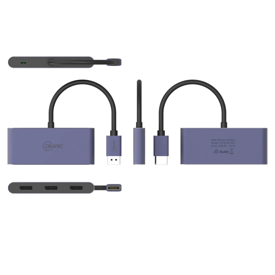 Cruxtec DT3D-8K-SG Multi-Display Adaptor From 1x DislayPort v1.4 to 3x DisplayPort v1.4