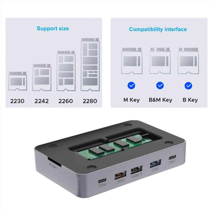 Cruxtec  CDK14-SG 14-in-1 USB-C 100W Docking Station with Built-in M.2 Slot support upto 4TB -