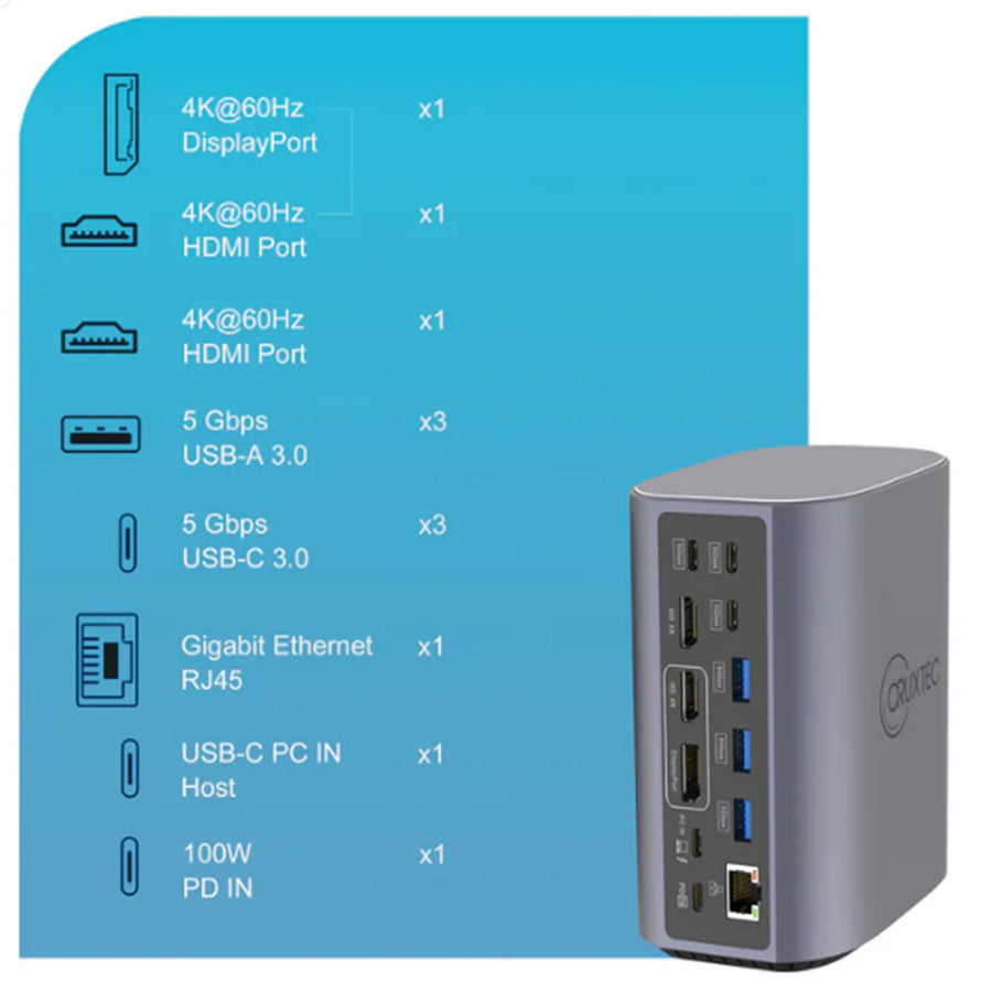 Cruxtec  DLC17-SG 17-in-1 Displaylink Universal Docking Station