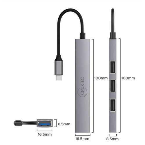 Cruxtec    USB-C to 4 Ports USB-A 3.0 Hub - Ultra Slim Design