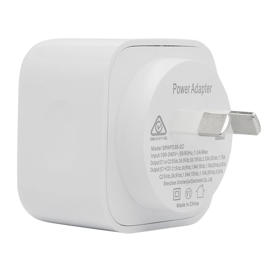 DYNAMIX SPAPD35-2C - 35W 5V/3A Dual Port USB-C/C PD Wall Charger/Power Adapter Charge 2x Devices