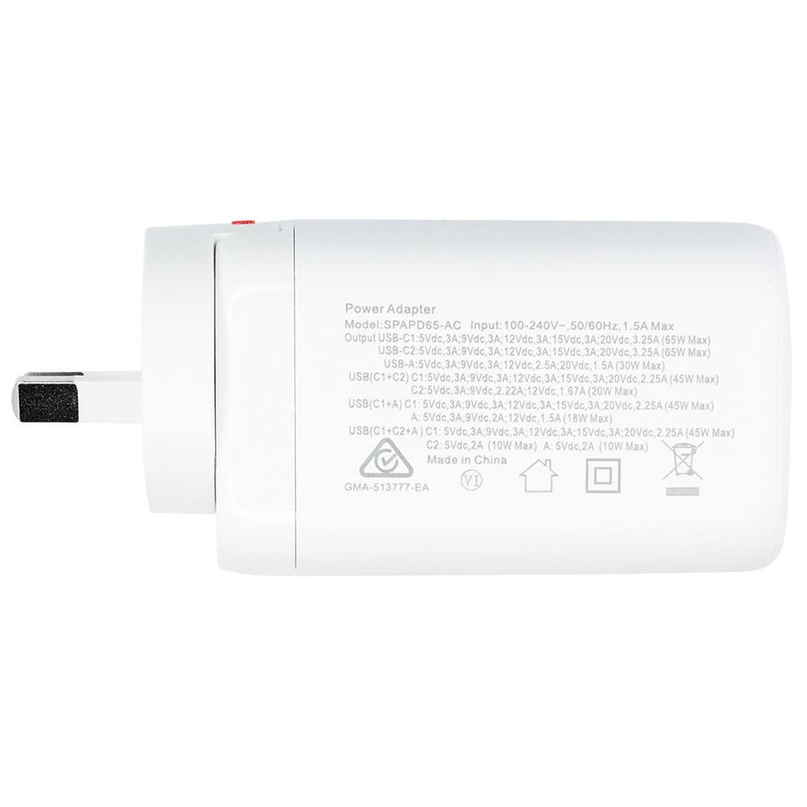 DYNAMIX SPAPD65-AC - 65W 5V/3A Dual Port USB-C/A PD Wall Charger/Power Adapter