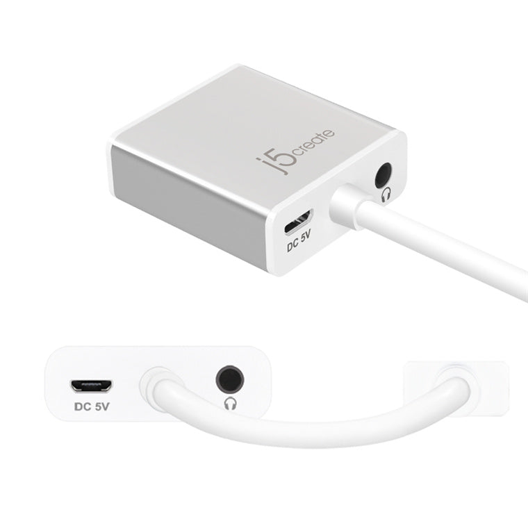 J5create HDMI to VGA Display Adapter with Audio, Easily Transform HDMI Device into a VGA connection With Audio, Reserved Micro USB B Type Power Input Port