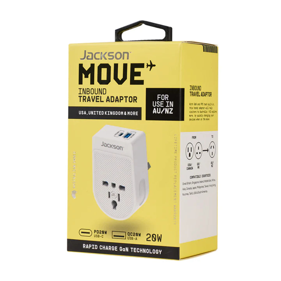 PTA8809USBPD20W - Jackson Move Outbound USA + Canada 20W USB-A + USB-C Travel Adaptor