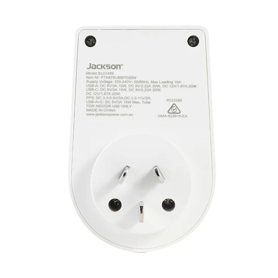 PTA8809USBPD20W - Jackson Move Outbound USA + Canada 20W USB-A + USB-C Travel Adaptor