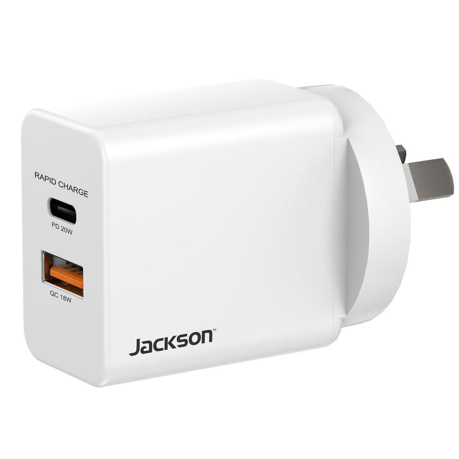 Jackson PT2USBAC20 20W USB-Ladegerät mit zwei Anschlüssen, 1x USB-A (18W) & 1x USB-C (20W)