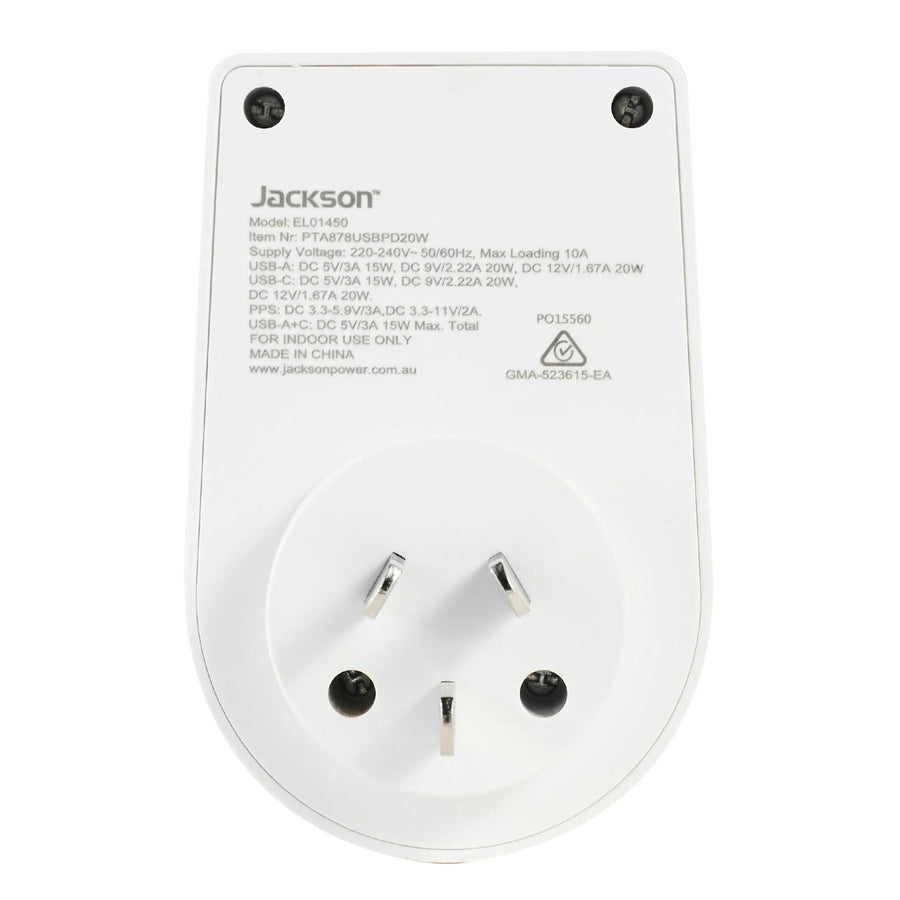 PTA878USBPD20W - Jackson Move Inbound USA+UK 20W USB-A+ USB-C Travel Adaptor