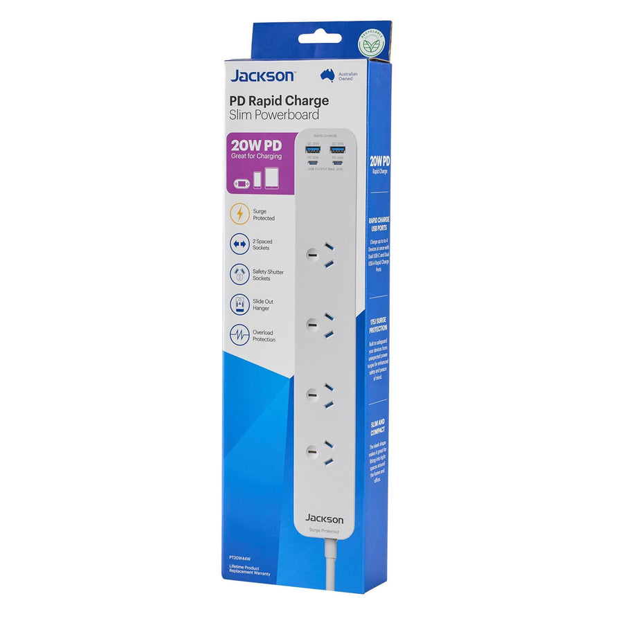 PT20W44W - Jackson 20W USB-A +USB-C 4 Outlet Powerboard