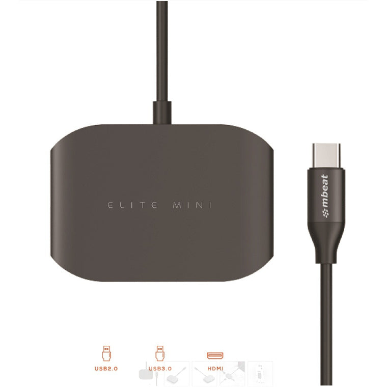 MB-UC27-HDM – mbeat USB-C Multiport Adapter (HDMI + USB 3.0×1 + USB 2.0×1) – Space Grey, Aluminium-Design