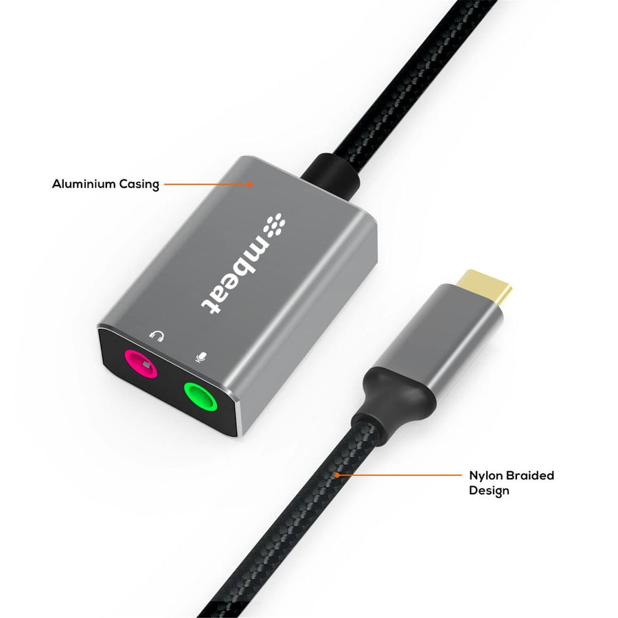 mbeat MB-XAD-CAXM Tough Link USB-C auf 3,5-mm-Audio- und Mikrofonadapter – Space Grey (20 Stk.)