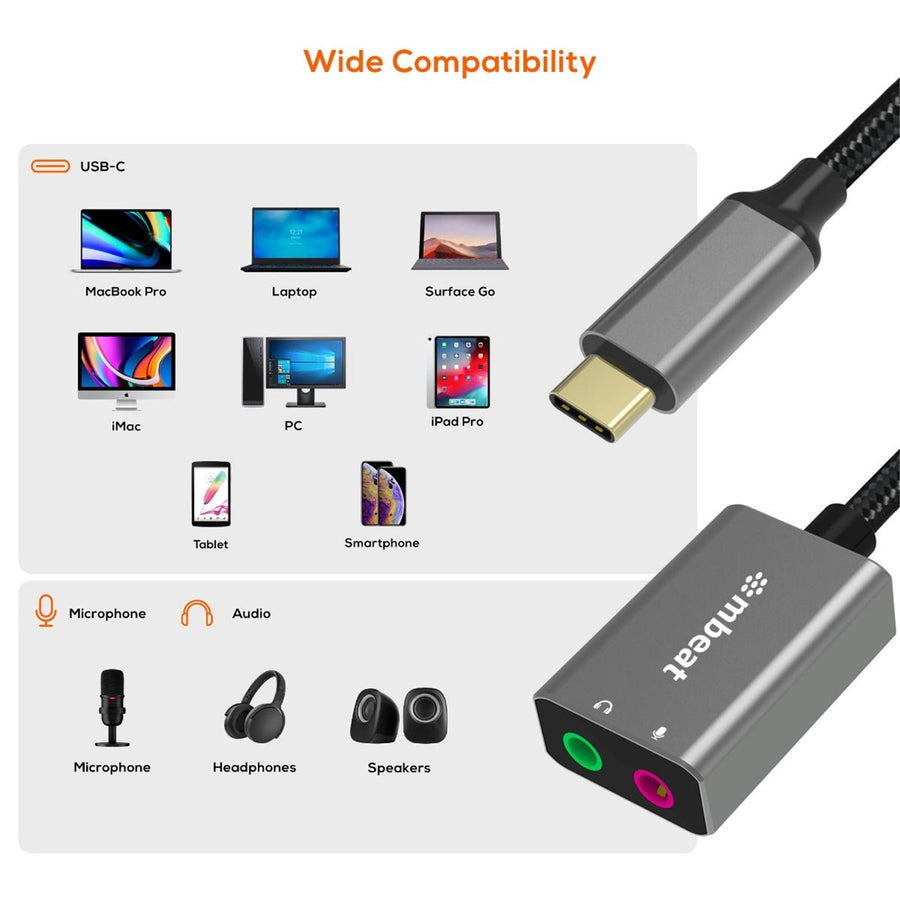 mbeat MB-XAD-CAXM Tough Link USB-C auf 3,5-mm-Audio- und Mikrofonadapter – Space Grey (20 Stk.)