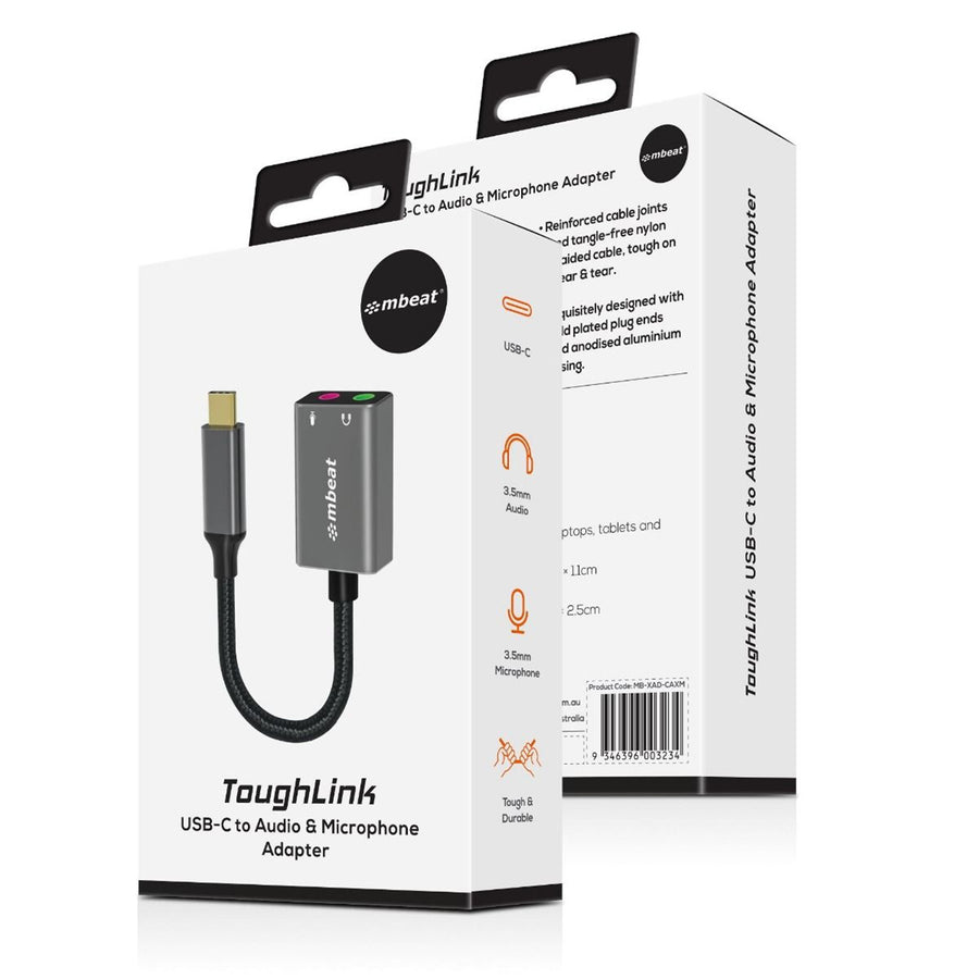 MB-XAD-CAXM - mbeat Tough Link USB-C to 3.5 Audio and Microphone Adapter - Space Grey