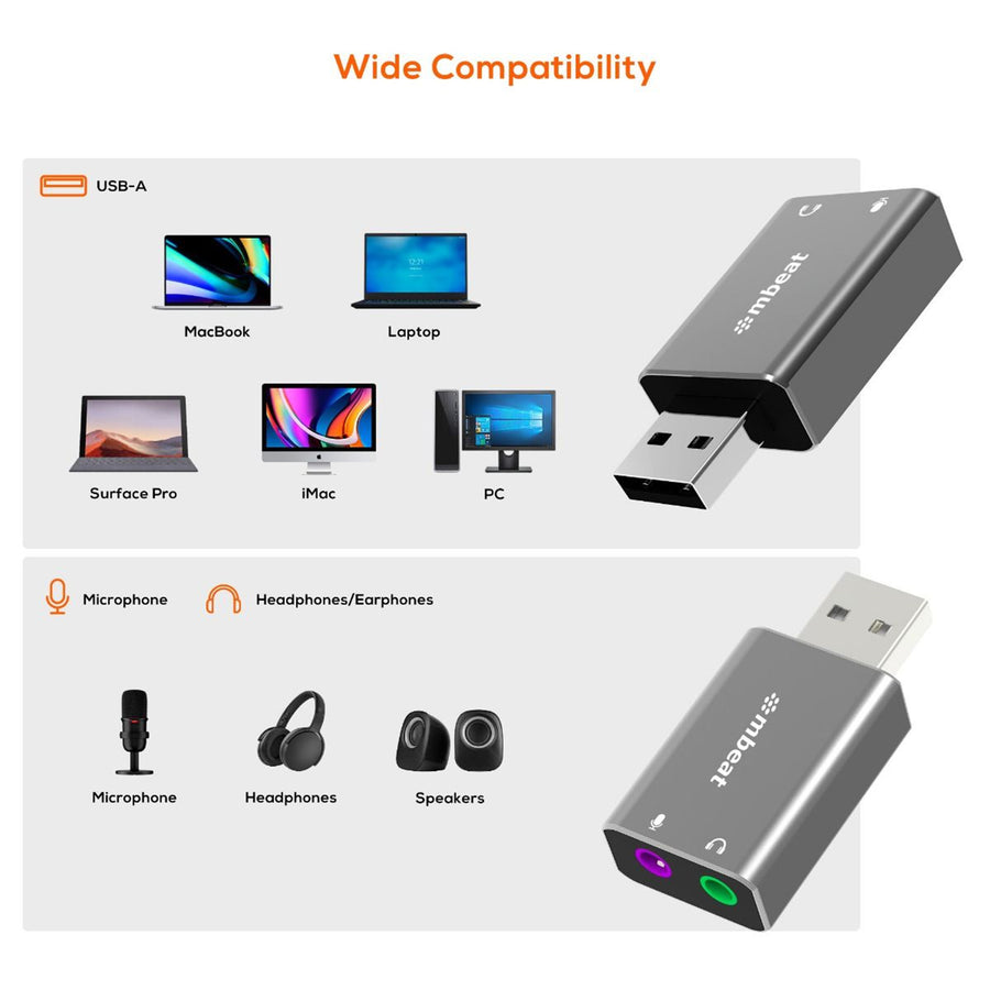 mbeat MB-XAD-UAXM Tough Link USB to 3.5 Audio and Microphone Adapter - Space Grey (20pc)