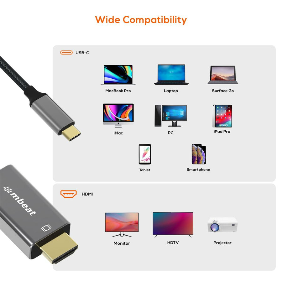 MB-XCB-CHD18 - mbeat Tough Link 1,8 m 4K USB-C auf HDMI Kabel - Space Grey