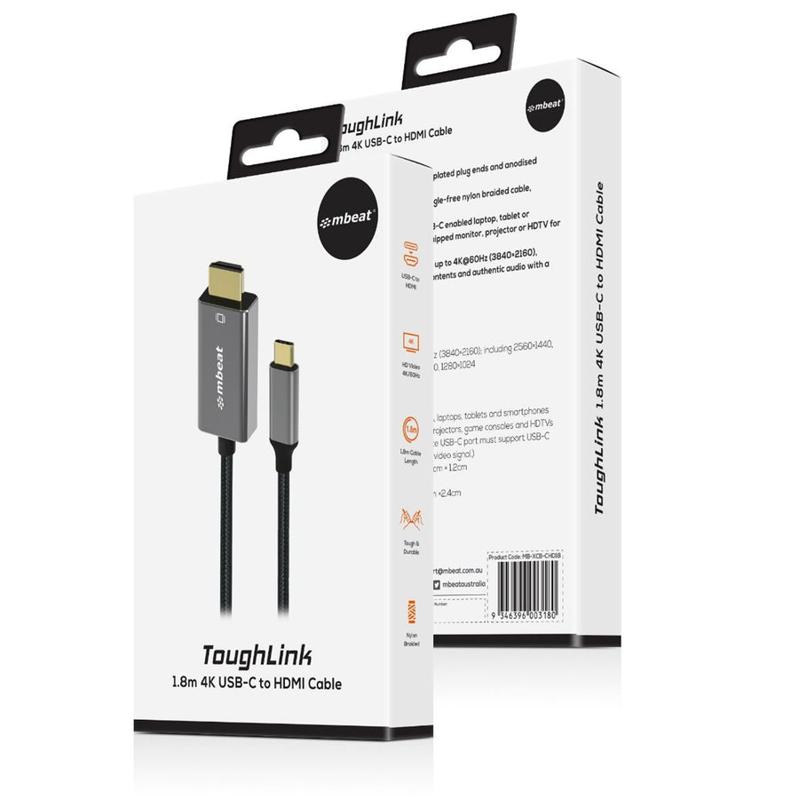 MB-XCB-CHD18 - mbeat Tough Link 1,8 m 4K USB-C auf HDMI Kabel - Space Grey