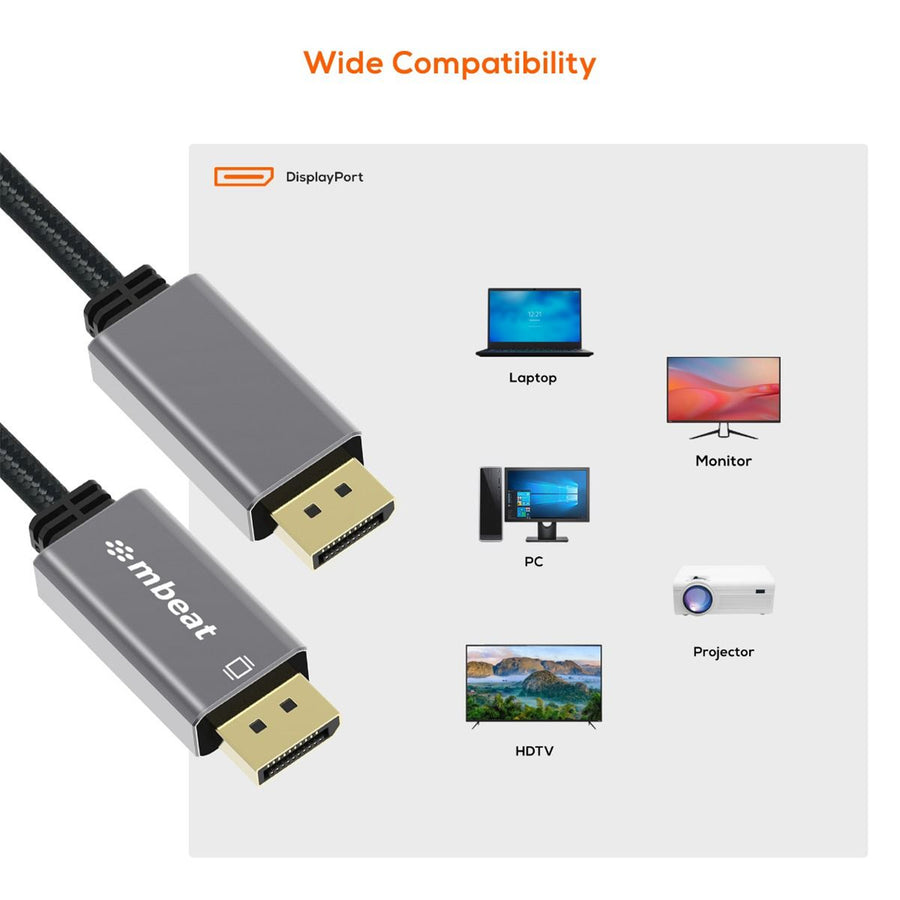 MB-XCB-DP18 - mbeat Tough Link 1.8m DisplayPort Kabel v1.4 - Space Grey