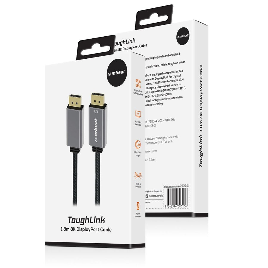 MB-XCB-DP18 - mbeat Tough Link 1.8m DisplayPort Kabel v1.4 - Space Grey