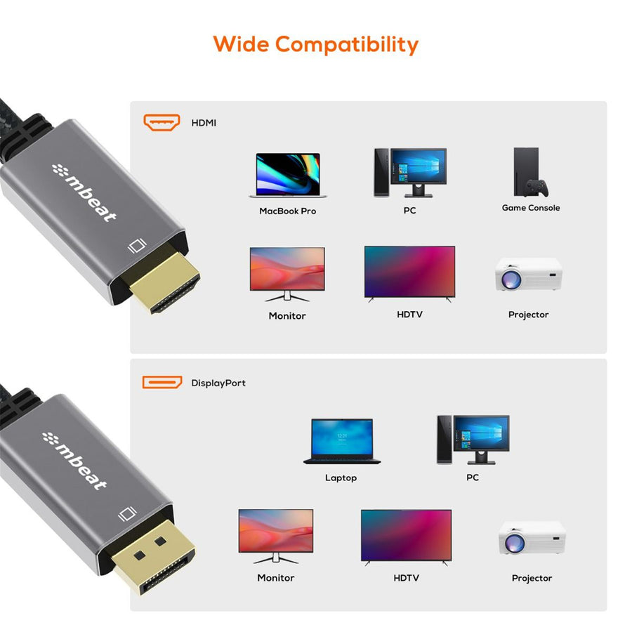 MB-XCB-DPHDM18 - mbeat Tough Link 1,8 m 4K/60Hz DisplayPort auf HDMI Kabel - Space Grey