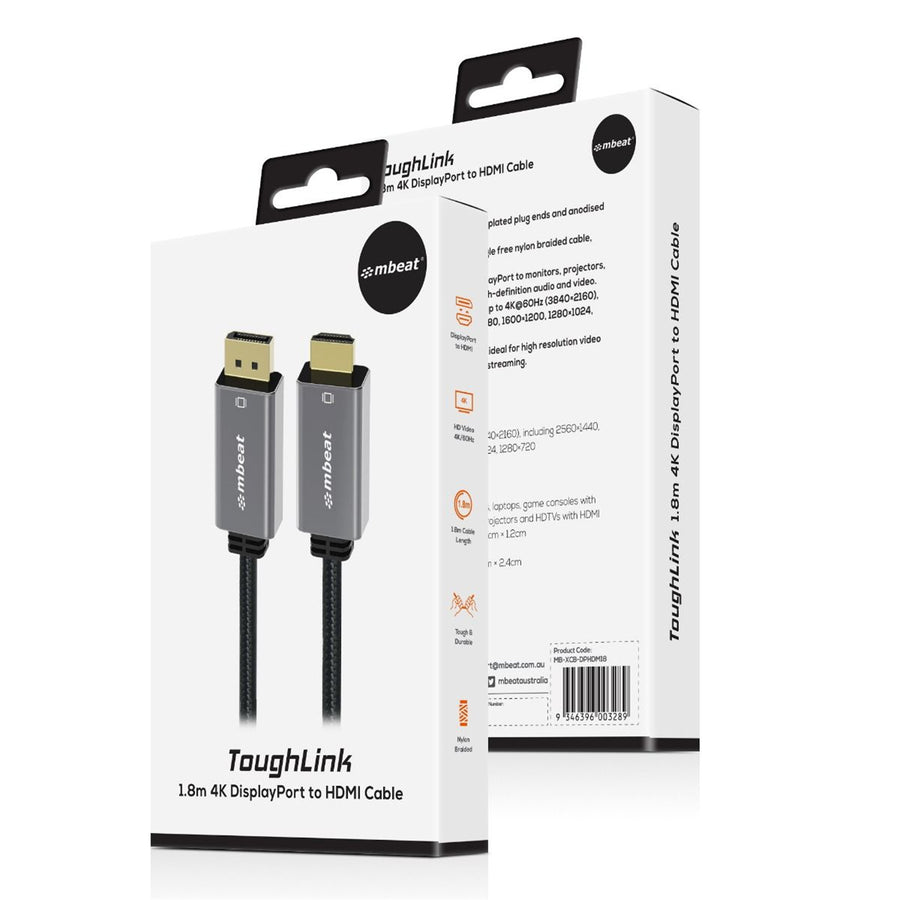 MB-XCB-DPHDM18 - mbeat Tough Link 1,8 m 4K/60Hz DisplayPort auf HDMI Kabel - Space Grey