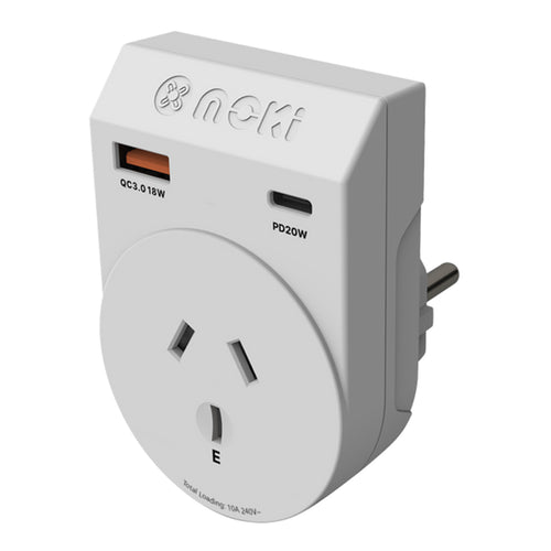 Moki Zubehör ACC-MTAOEUP - Moki Reiseadapter Plus Outbound - AUS/NZ nach Europa + PD20W USB-C & QC 3.0 USB-A