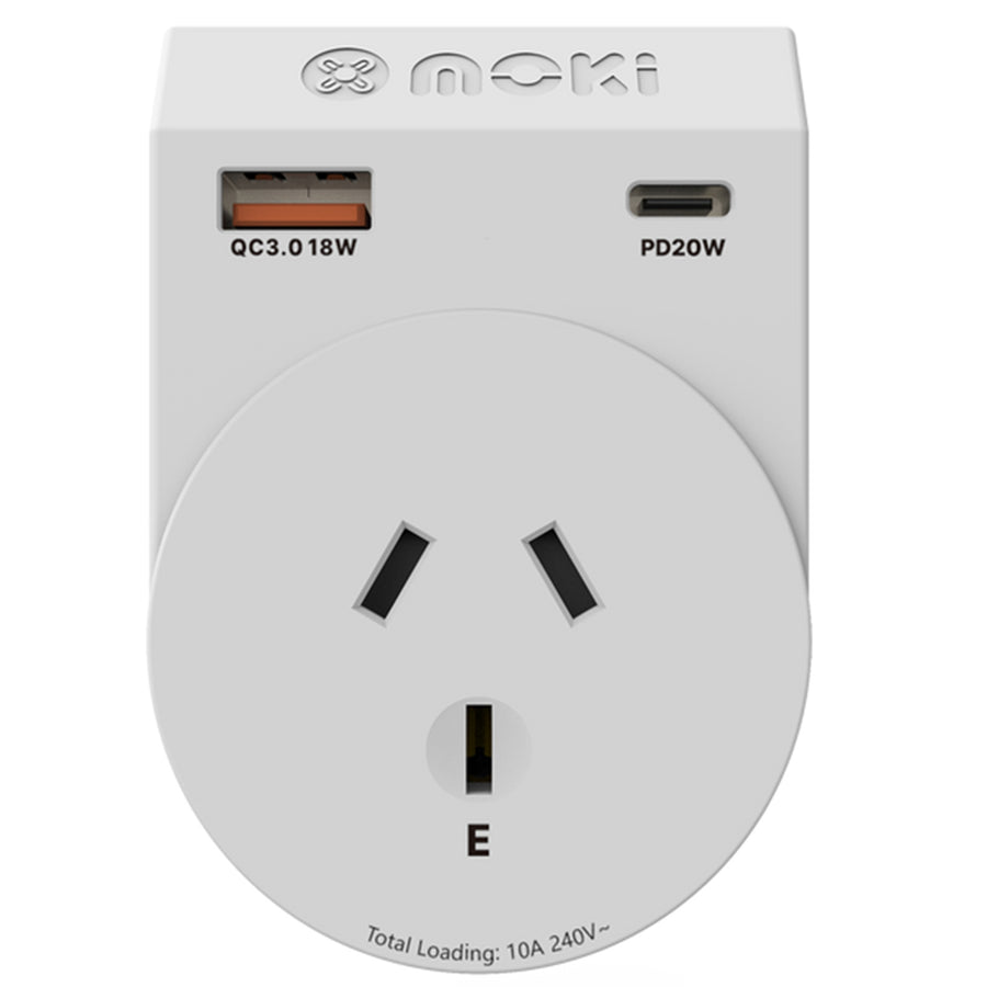 Moki Accessories ACC-MTAOUKP - Moki Reiseadapter Plus Outbound - AU/NZ nach UK + PD20W USB-C & QC 3.0 USB-A