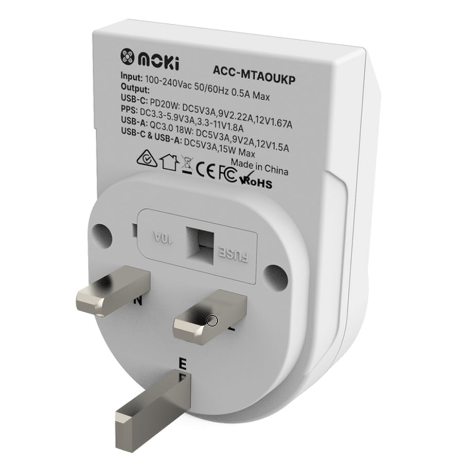 Moki Accessories ACC-MTAOUKP - Moki Reiseadapter Plus Outbound - AU/NZ nach UK + PD20W USB-C & QC 3.0 USB-A