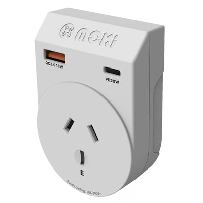 Moki Zubehör ACC-MTAOUSP – Moki Reiseadapter Plus Outbound – AU/NZ nach US + PD20W USB-C & QC 3.0 USB-A