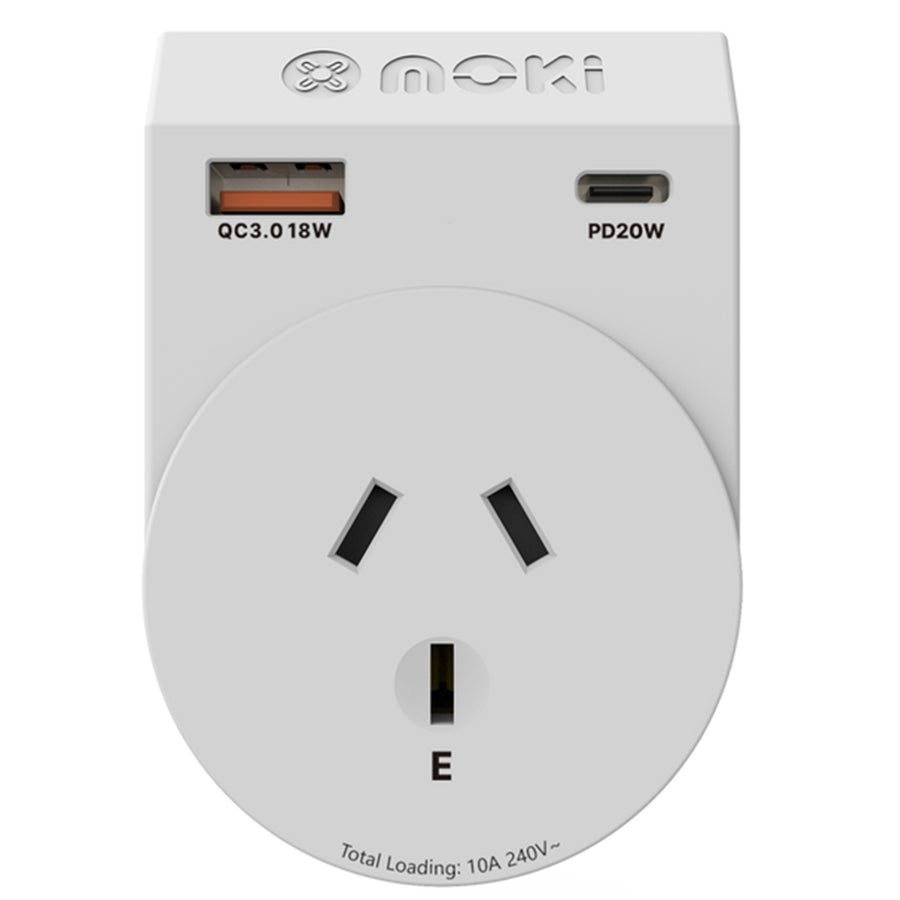Moki Accessories ACC-MTAOSAP - Moki Reiseadapter Plus Outbound - AU/NZ nach Südafrika + PD20W USB-C & QC 3.0 USB-A