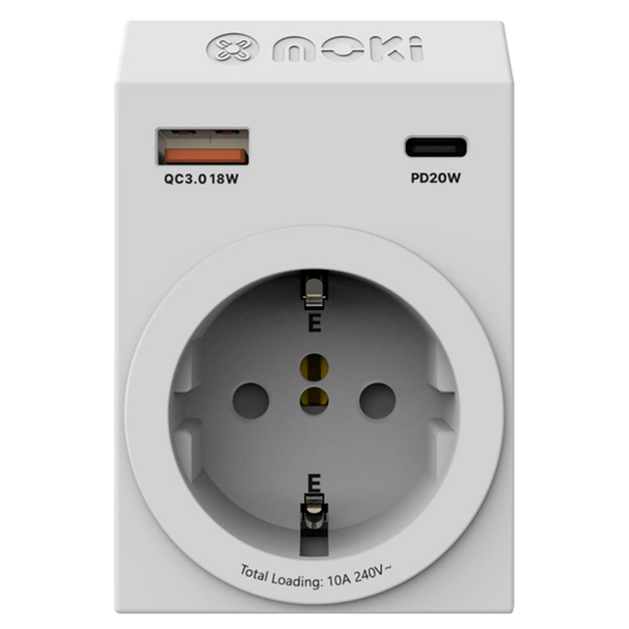 Moki Travel Adaptor Plus Inbound - Universal to AU/NZ + PD20W Type-C & QC 3.0 USB-A-ETA to be advised
