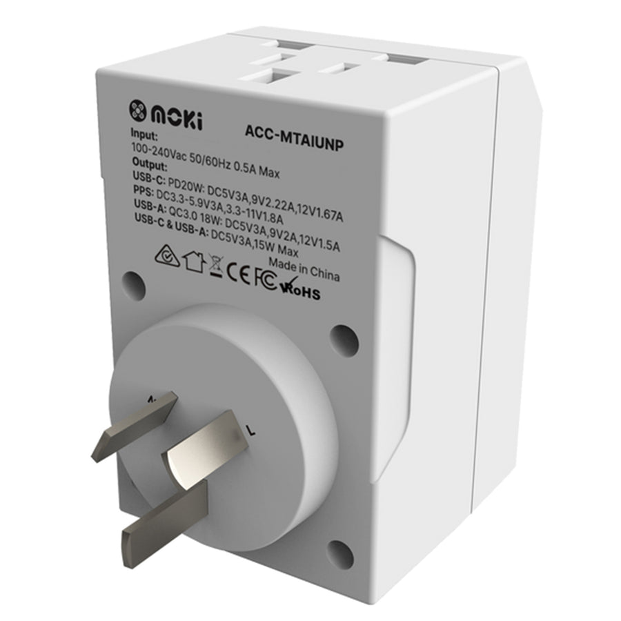 Moki Reiseadapter Plus Inbound – Universal auf AU/NZ + PD20W Type-C & QC 3.0 USB-A – ETA wird noch bekannt gegeben