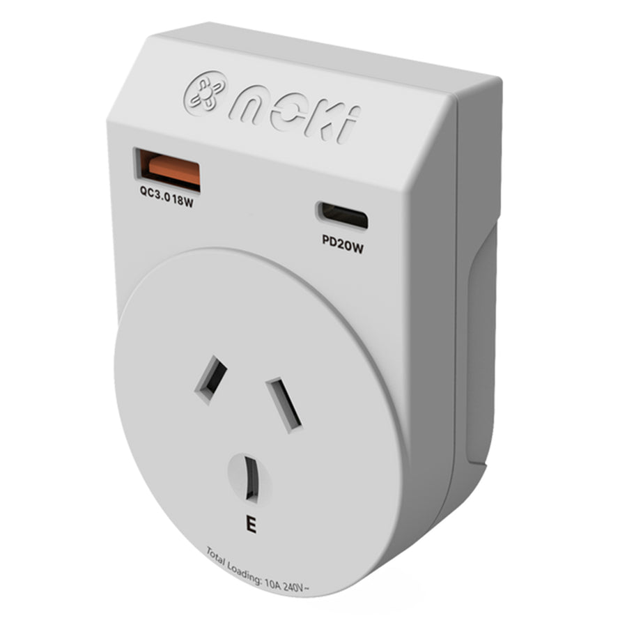 Moki Travel Adaptor Plus Outbound - AU/NZ to India + PD20W USB-C & QC 3.0 USB-A